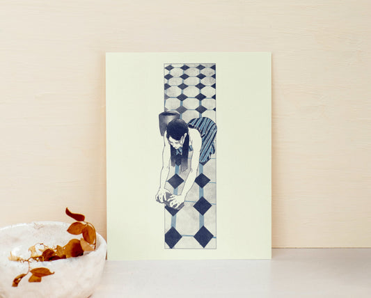 “The Floor Scrubber” Japanese-Inspired Impressionist Fine Art Print