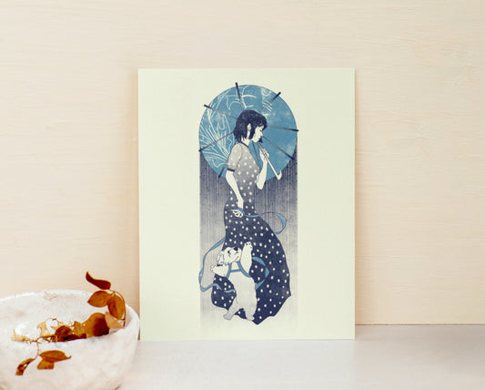 “Walk in the Rain” Japanese Inspired Art Nouveau Fine Art Print