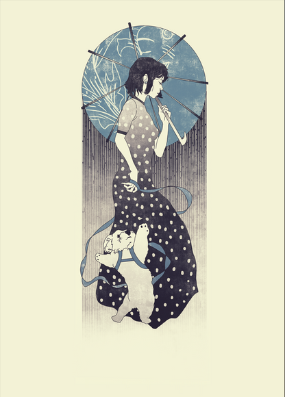 “Walk in the Rain” Japanese Inspired Art Nouveau Fine Art Print