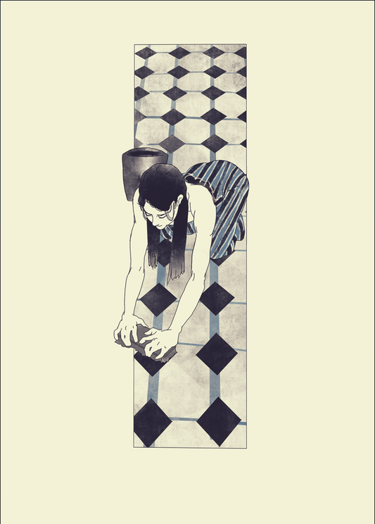“The Floor Scrubber” Japanese-Inspired Impressionist Fine Art Print