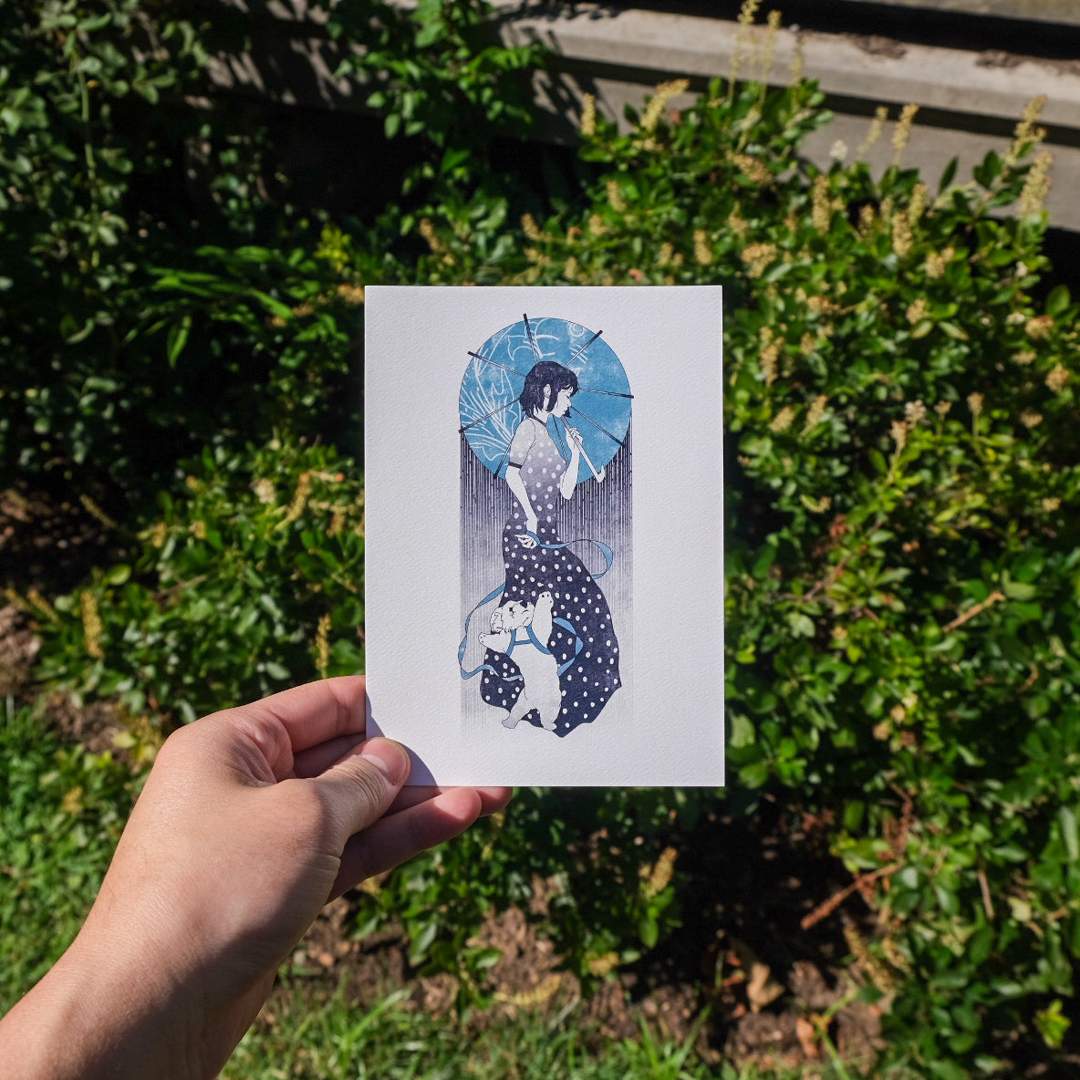 “Walk in the Rain” Japanese Inspired Art Nouveau Fine Art Print