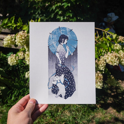 “Walk in the Rain” Japanese Inspired Art Nouveau Fine Art Print