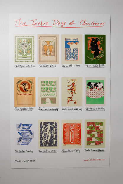 The Holiday Card Pack - "12 Days of Christmas" Illustrated Greeting Cards and Poster