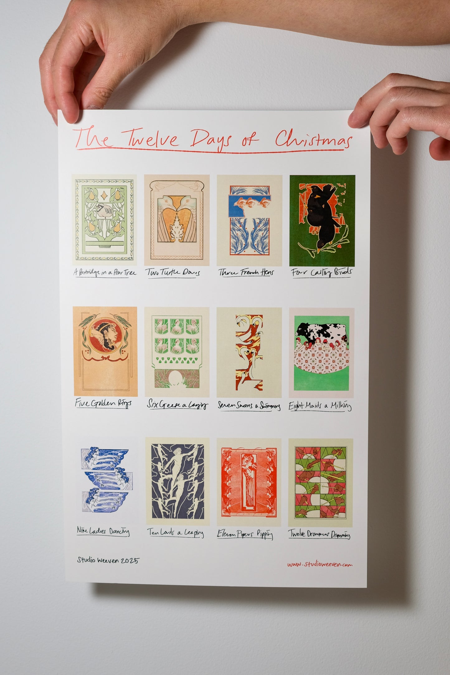 The Holiday Card Pack - "12 Days of Christmas" Illustrated Greeting Cards and Poster