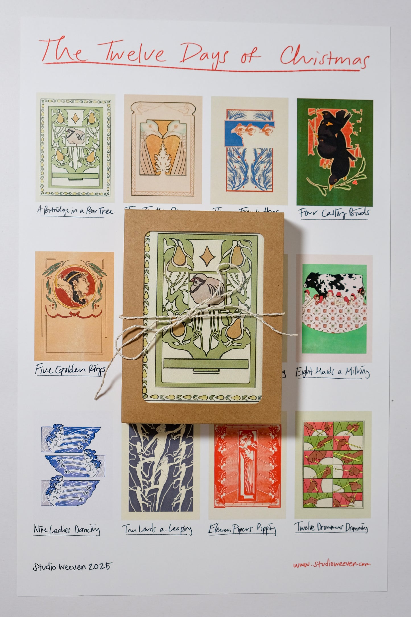 The Holiday Card Pack - "12 Days of Christmas" Illustrated Greeting Cards and Poster