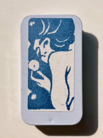 Refillable Match Tin with retro linocut print