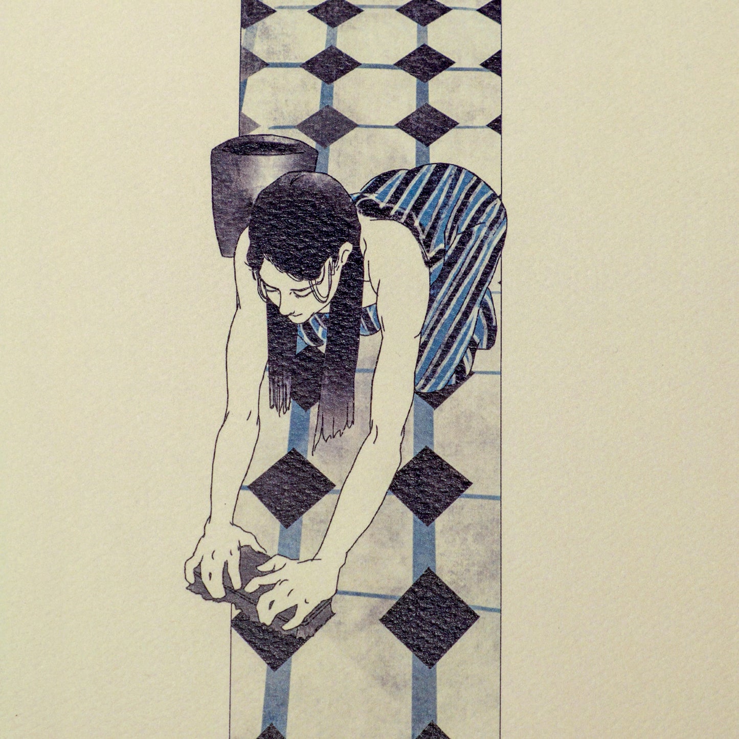 “Woman Scrubbing” Japanese-Inspired Impressionist Fine Art Print