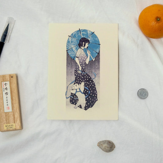 “Walk in the Rain” Japanese Inspired Art Nouveau Fine Art Print