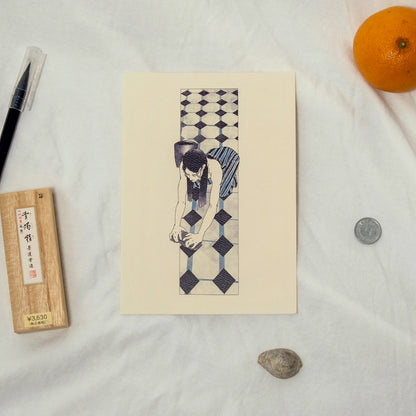 “Woman Scrubbing” Japanese-Inspired Impressionist Fine Art Print