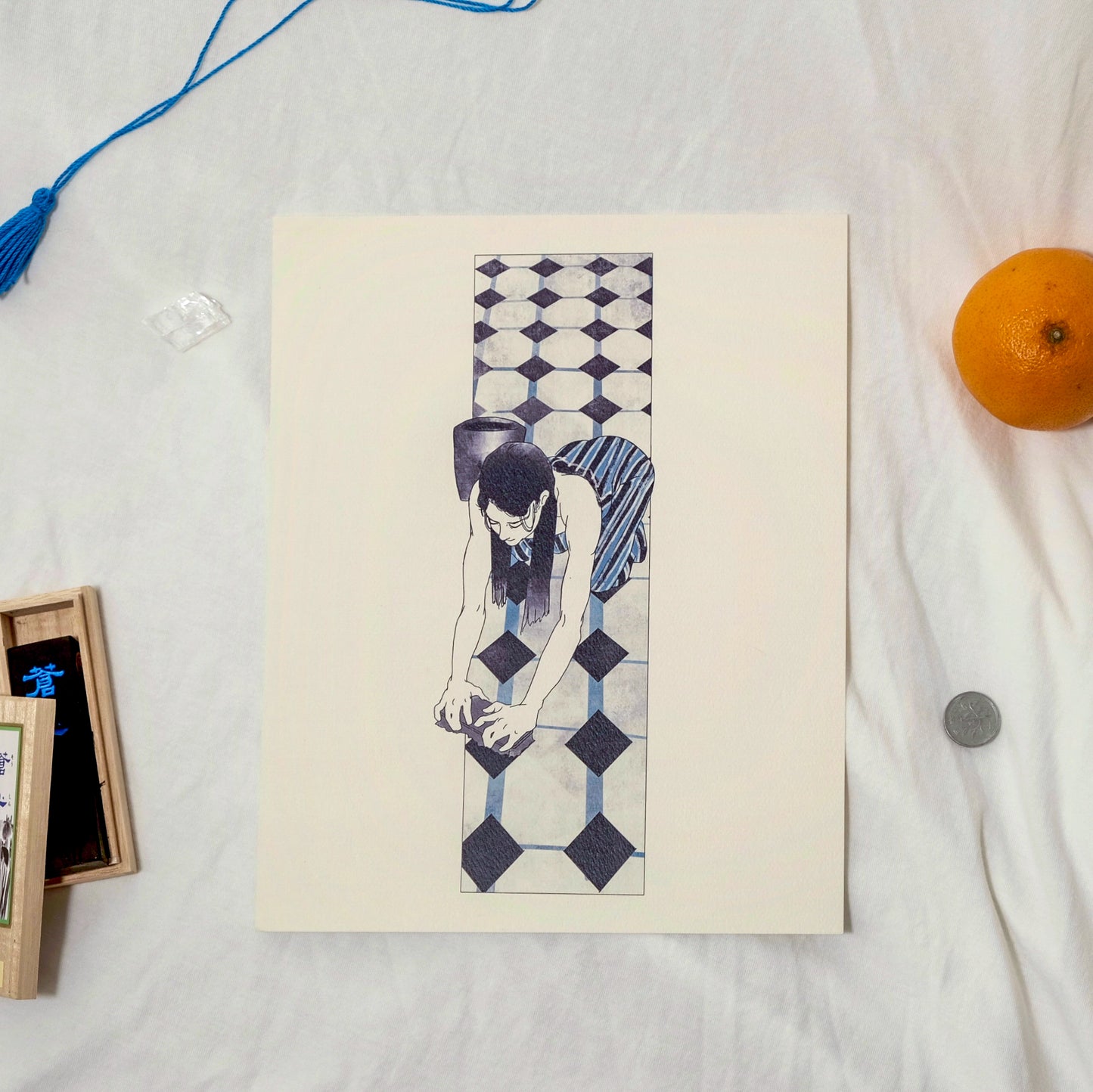 “Woman Scrubbing” Japanese-Inspired Impressionist Fine Art Print